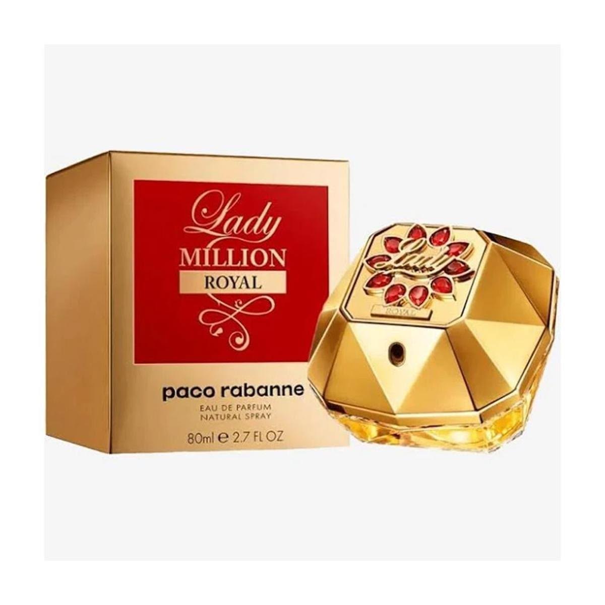 Paco Rabanne Lady Million Royal Eau De Parfum Spray for Women 80ml 2.7 oz gold diamond bottle with red jewels and box