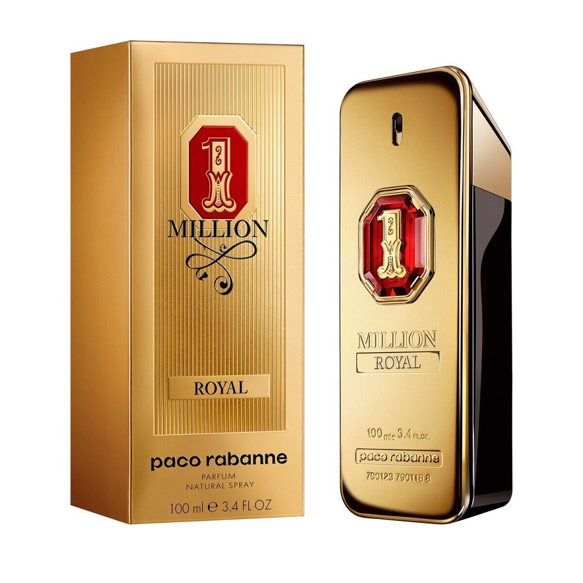 Paco Rabanne 1 Million Royal Parfum Spray for Men 100ml 3.4 oz gold ingot bottle with red jewel accent and box