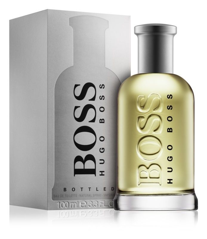 Hugo Boss Boss Bottled Eau De Toilette Spray for Men 100ml 3.3 oz clear glass bottle and grey metallic box