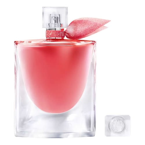 Lancôme La Vie Est Belle Intensement Eau De Parfum Spray for Women 75ml 2.5 oz crystal glass bottle with vibrant fuchsia liquid and matching neck scarf