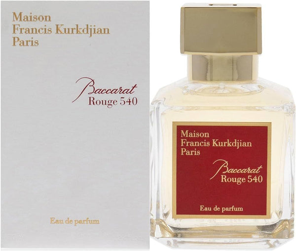 Maison Francis Kurkdjian Baccarat Rouge 540 Eau De Parfum Spray 70ml 2.4 oz clear glass bottle with metallic gold front label and gold cap
