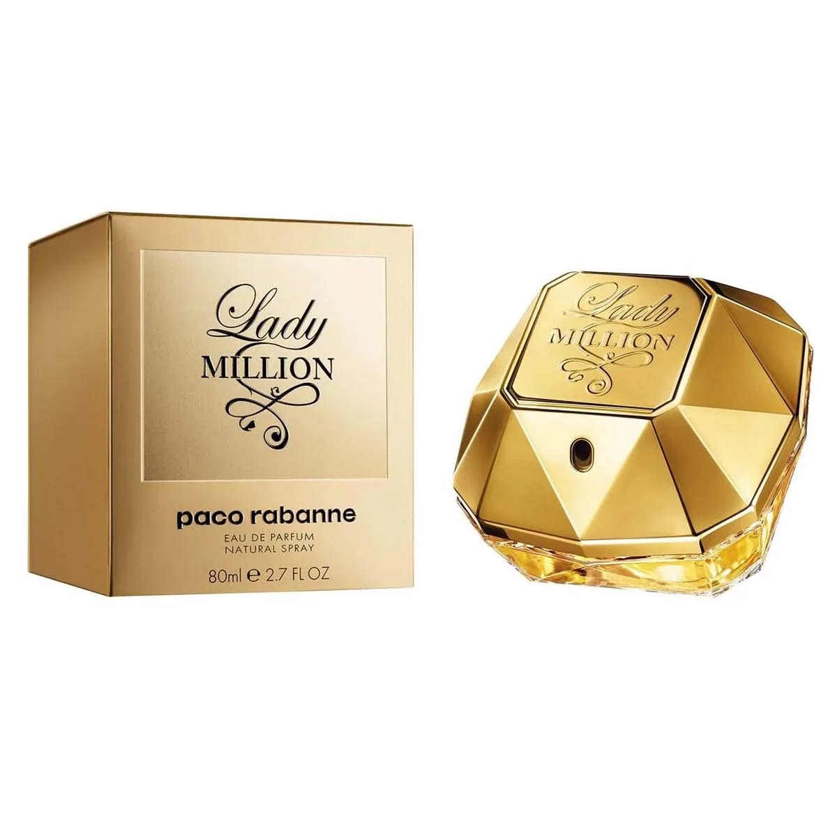 Paco Rabanne Lady Million Eau De Parfum Spray for Women 80ml 2.7 oz gold diamond bottle and box