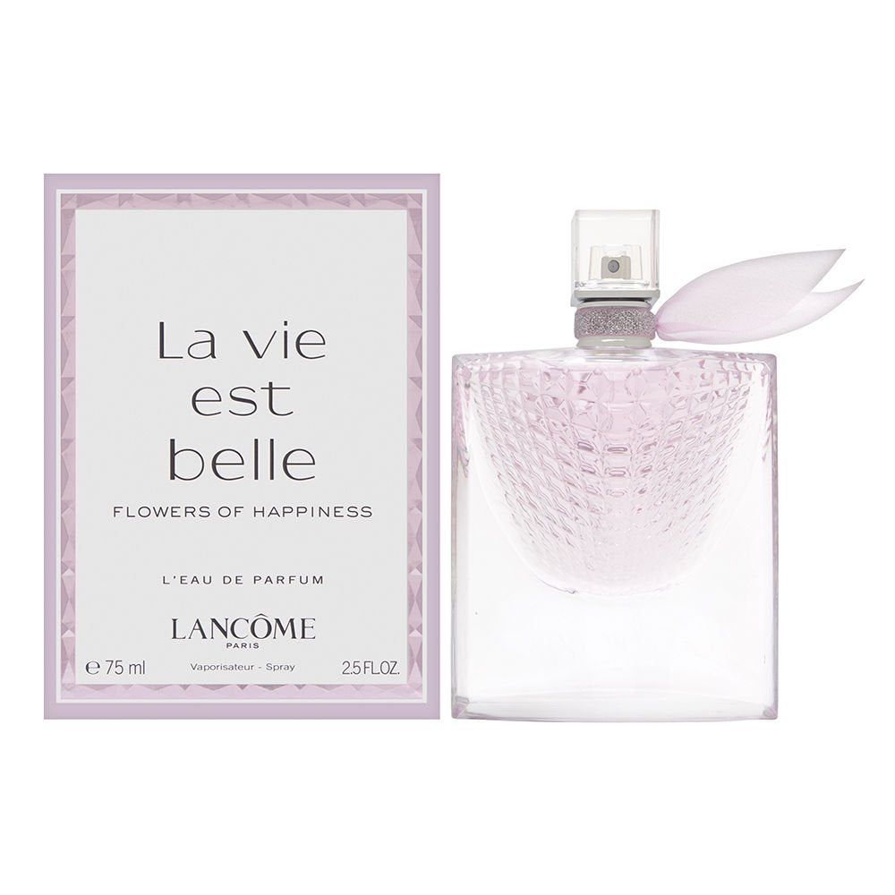 Lancôme La Vie Est Belle Flowers of Happiness Eau De Parfum Spray for Women 75ml 2.5 oz faceted crystal glass bottle with delicate wings and pink juice