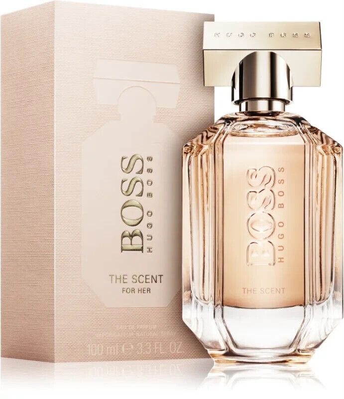 Hugo Boss The Scent For Her Eau De Parfum Spray for Women 100ml 3.3 oz elegant glass bottle with champagne gold cap and matching box