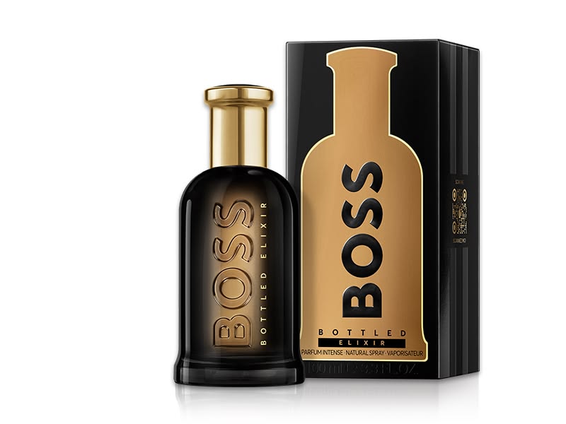 Hugo Boss Boss Bottled Elixir Parfum Intense Spray for Men 100ml 3.3 oz dark lacquered glass bottle with gold cap and box