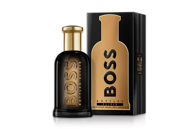 Hugo Boss Boss Bottled Elixir Parfum Intense Spray for Men 100ml 3.3 oz dark lacquered glass bottle with gold cap and box