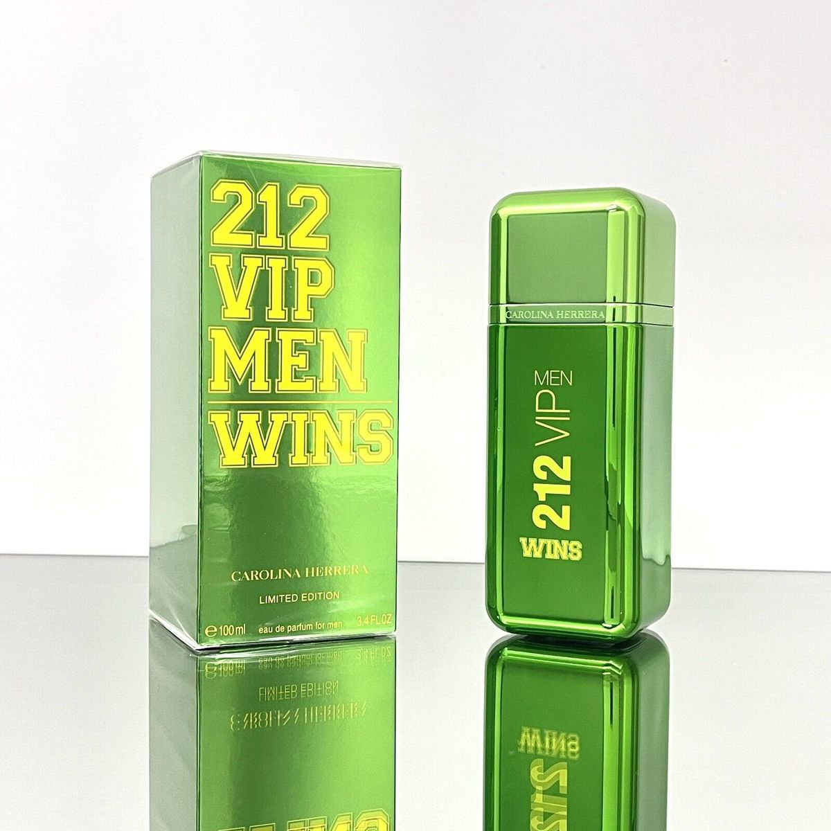 Carolina Herrera 212 VIP Men Wins Limited Edition Eau De Parfum Spray for Men 100ml 3.4 oz metallic green bottle and box