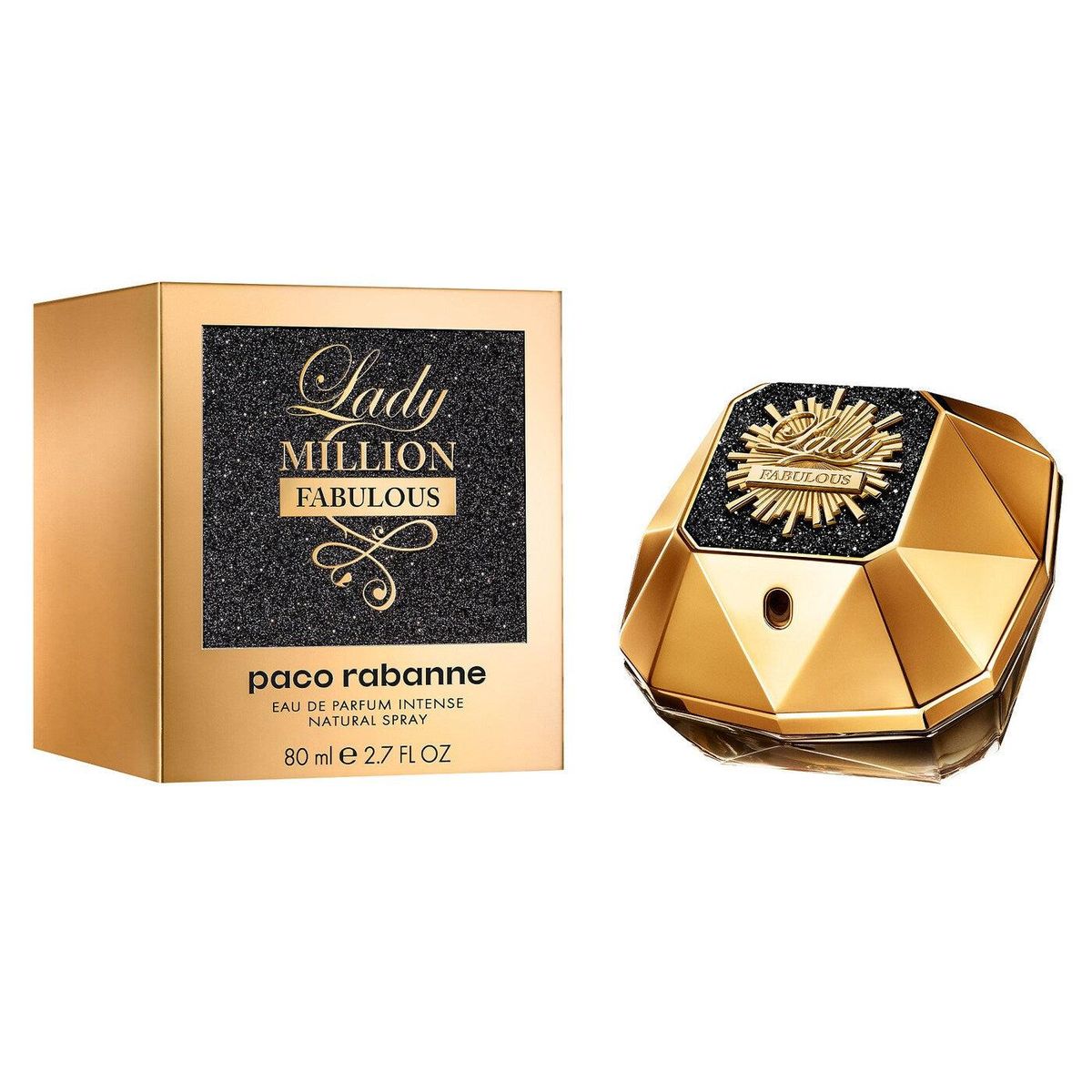 Paco Rabanne Lady Million Fabulous Eau De Parfum Intense Spray for Women 80ml 2.7 oz black and gold diamond bottle and box